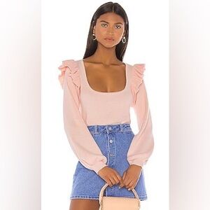 NWT LPA Sophia Ruffle Shoulder Balloon Sleeve Light Pink Sweater Size XS